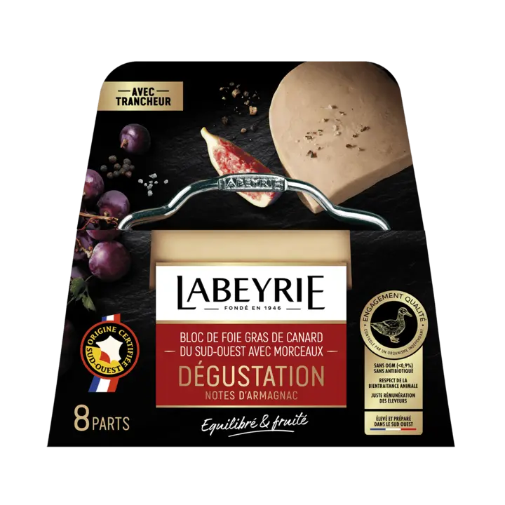 Bloc de foie gras de canard du sud-ouest avec morceaux Dégustation aux notes d'Armagnac