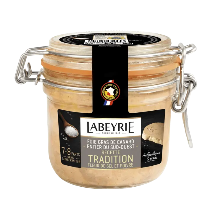 Foie gras de canard entier du Sud-Ouest en conserve Tradition fleur de sel et poivre
