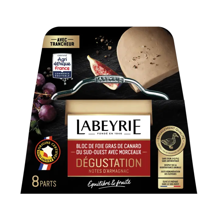 Bloc de foie gras de canard du sud-ouest avec morceaux Dégustation aux notes d'Armagnac