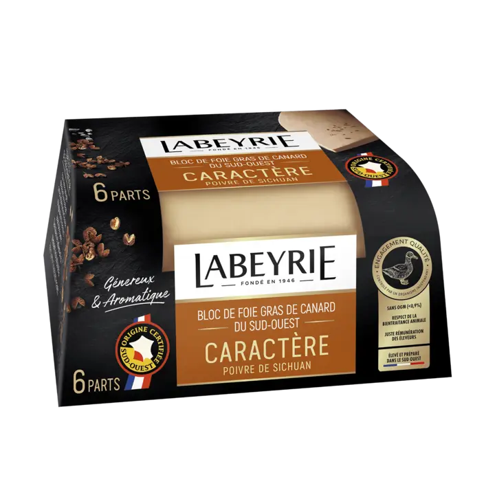 Bloc de foie gras de canard du sud-ouest Caractère au poivre de Sichuan