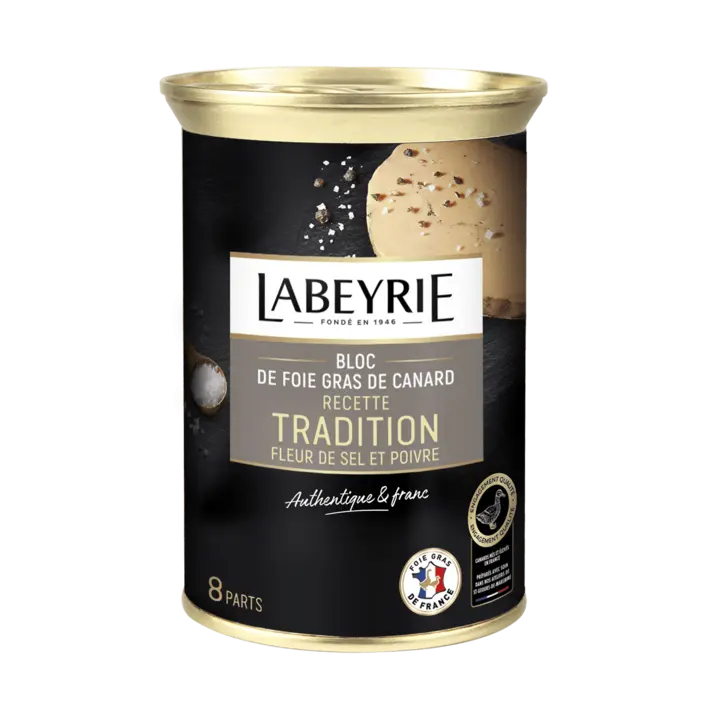 Foie gras de canard entier du sud-ouest en conserve Tradition Fleur de sel et poivre