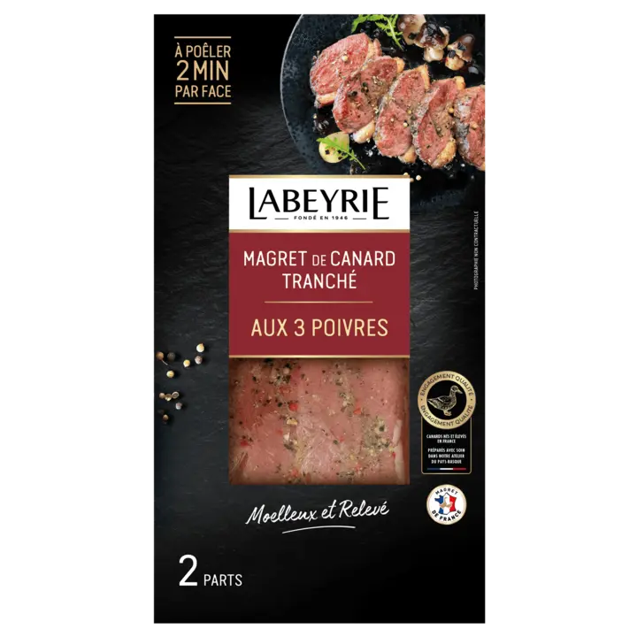 Magret de canard tranché Mariné aux 3 poivres
