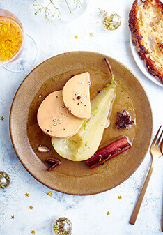 Photo du plat Foie gras et poires confites au vin blanc & aux épices